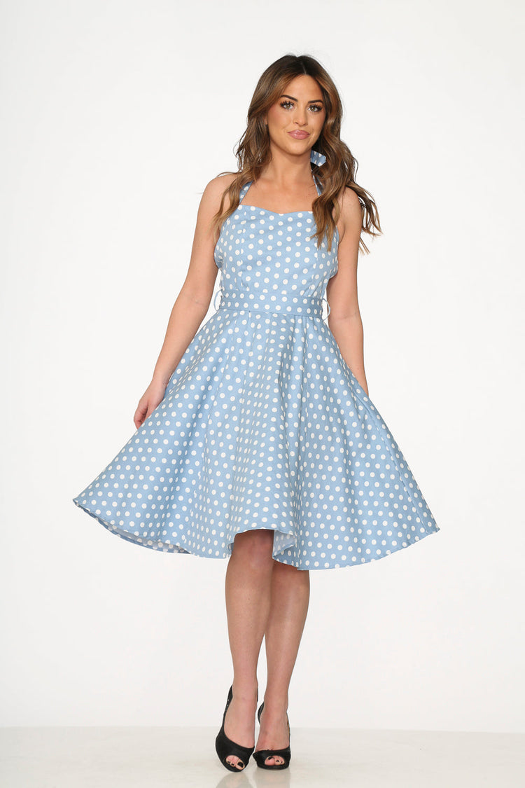 23235 Light Blue White Polka Dot Swing Dress