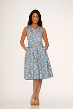 Blue Daisy Floral Swing Dress
