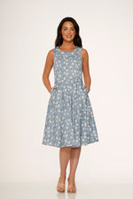 Blue Daisy Floral Swing Dress