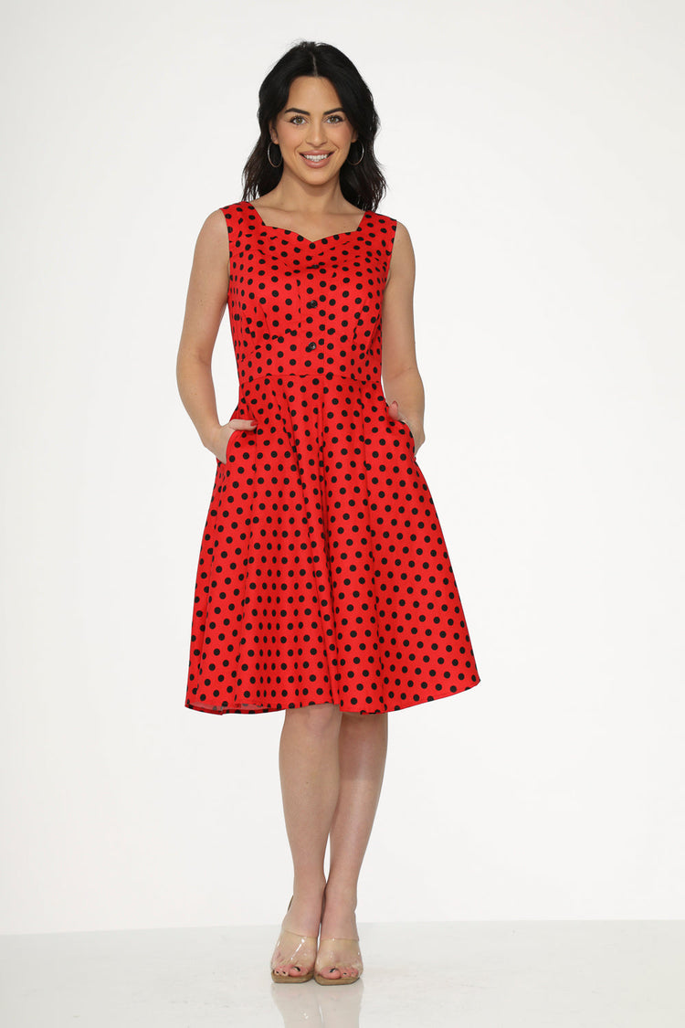 Red Black Polka Dot Swing Dress