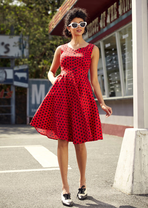Orchid Bloom Red Black Polka Dot Swing Dress, Size 4 Orchid Bloom Red Black Polka Dot Swing Dress, Size 4