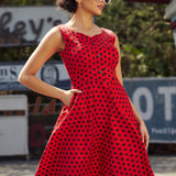 Red Black Polka Dot Swing Dress