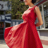 Red Black Polka Dot Swing Dress