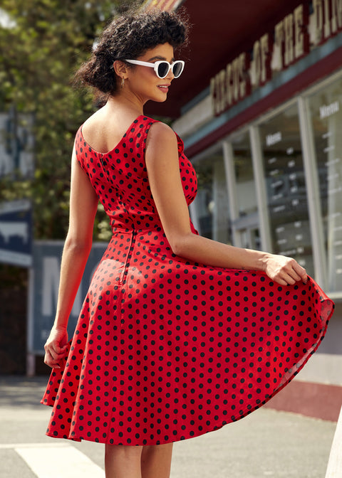 Red Black Polka Dot Swing Dress