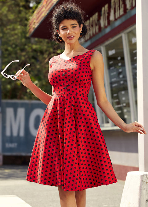 Red Black Polka Dot Swing Dress