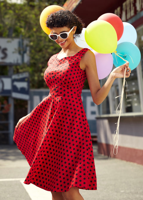 Red Black Polka Dot Swing Dress