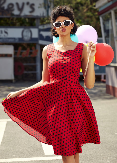 Red Black Polka Dot Swing Dress