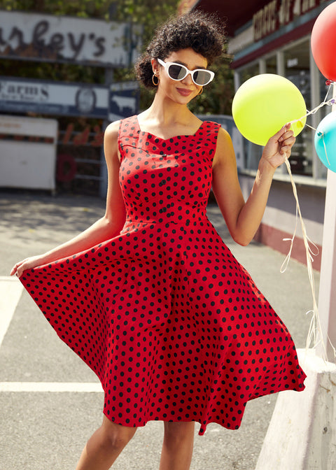 Red Black Polka Dot Swing Dress