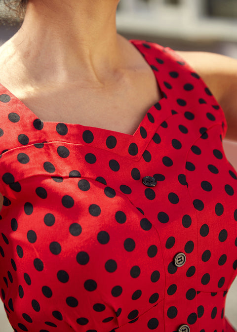 Red Black Polka Dot Swing Dress