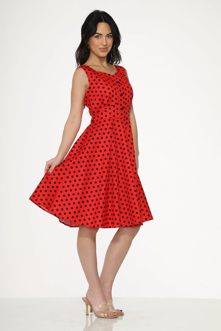 Red Black Polka Dot Swing Dress