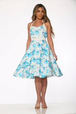 White & Blue Floral Halter Dress
