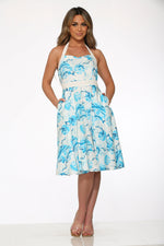 White & Blue Floral Halter Dress