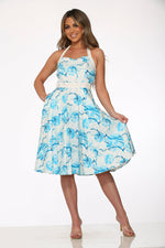 White & Blue Floral Halter Dress