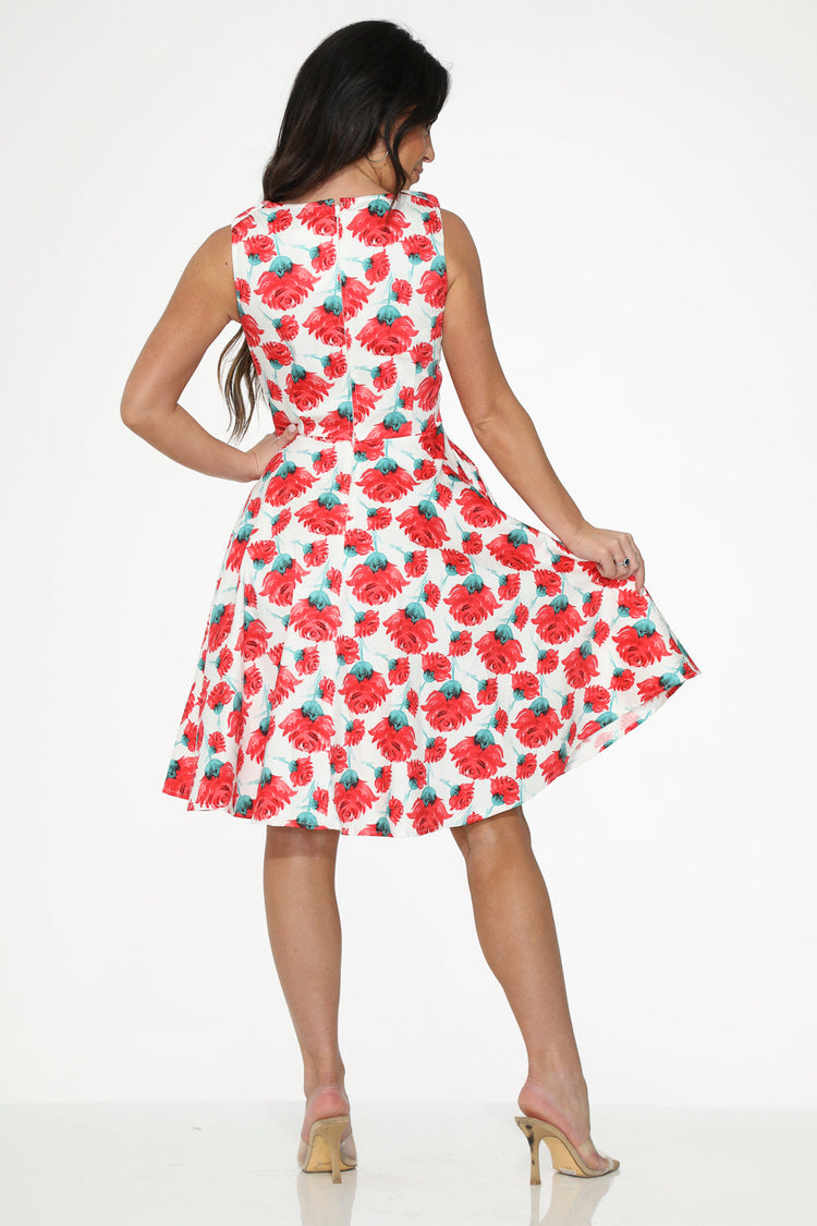 White Red Rose Swing Dress