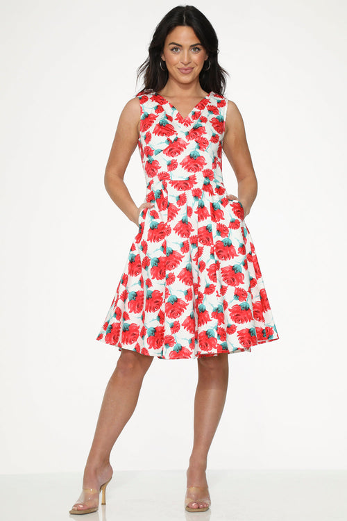 White Red Rose Swing Dress