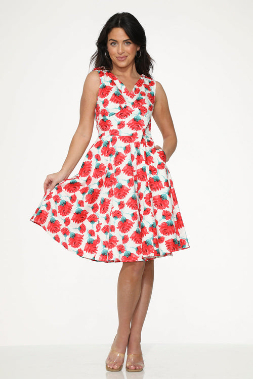 White Red Rose Swing Dress