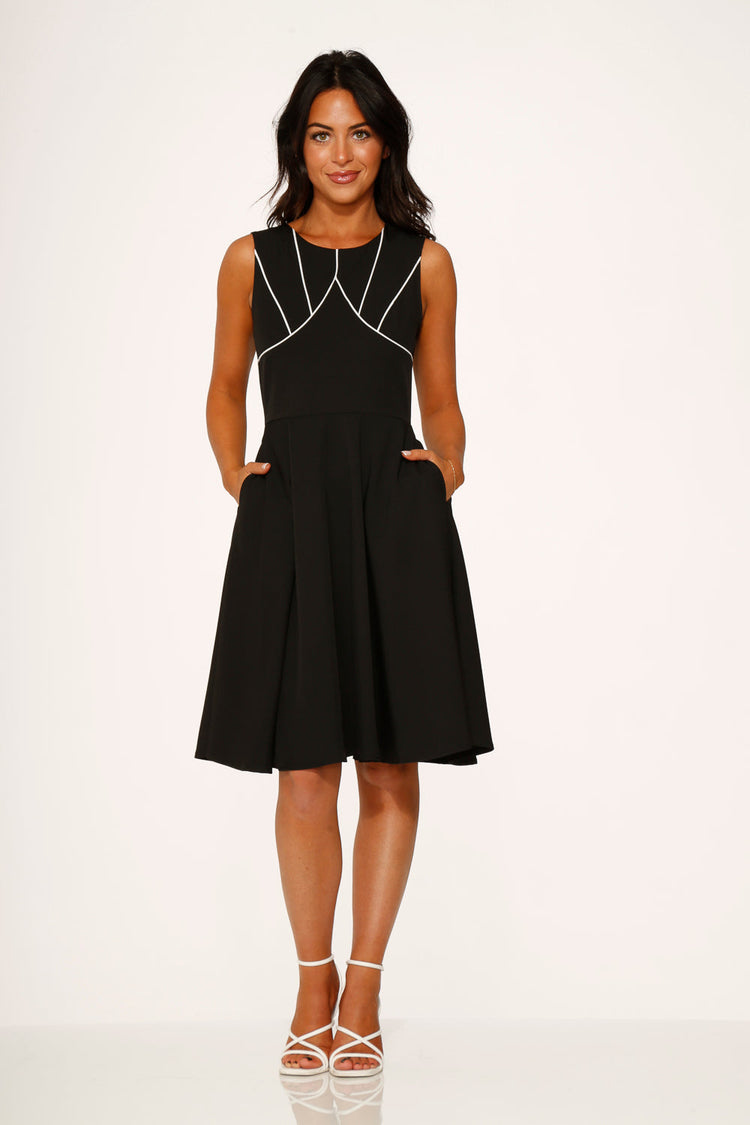 Black & White Piping Swing Dress