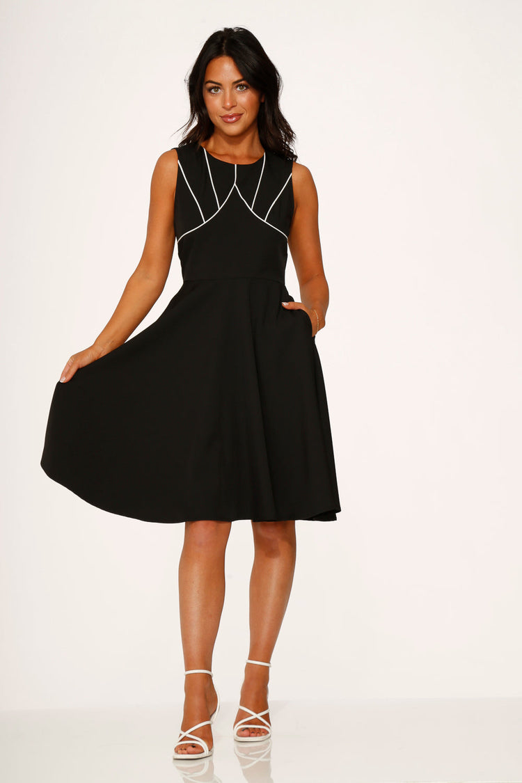 Black & White Piping Swing Dress