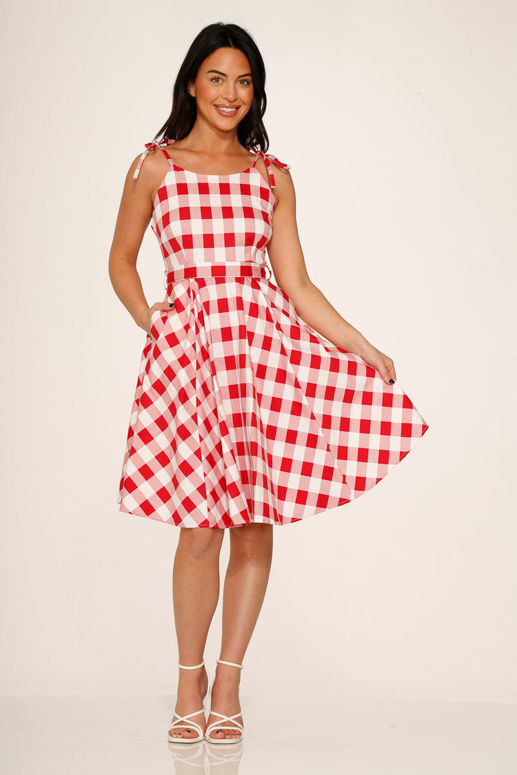 Red & White Picnic Swing Dress