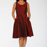 Black & Red Rose Brocade Floral Swing Dress