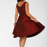 Black & Red Rose Brocade Floral Swing Dress