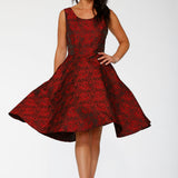 Black & Red Rose Brocade Floral Swing Dress