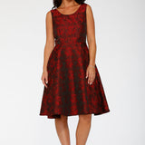 Black & Red Rose Brocade Floral Swing Dress