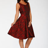 Black & Red Rose Brocade Floral Swing Dress