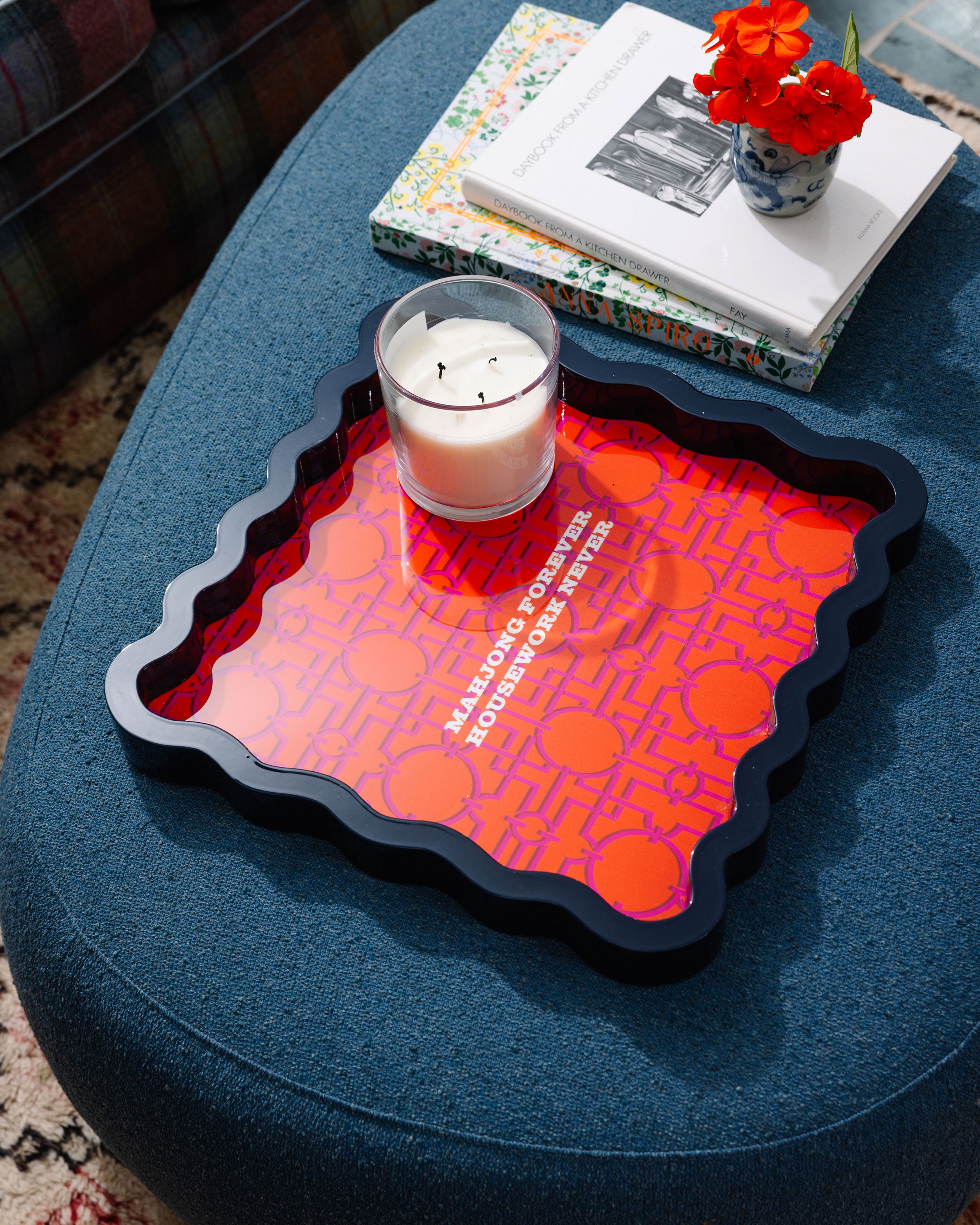 Large Lacquer Tray: Mahjong Forever, Housework Never