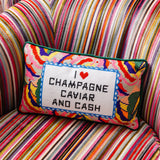 Needlepoint Pillow - I ❤️ Champagne, Caviar and Cash