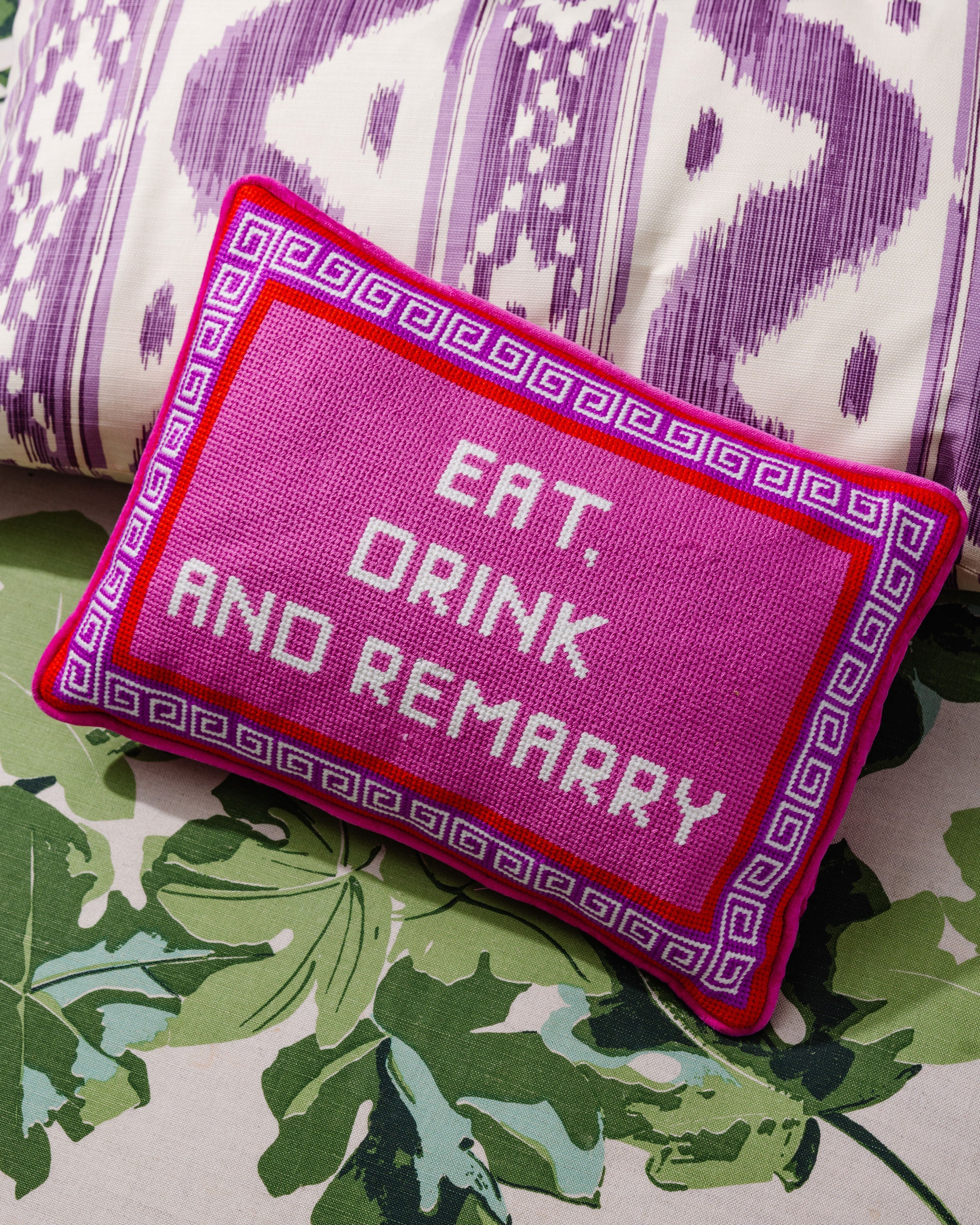 Needlepoint Pillow - Eat, Drink and Remarry