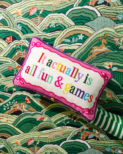 Needlepoint Pillow - It Actually is All Fun And Games