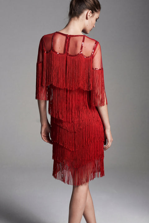 Red Fringe Flapper Dress