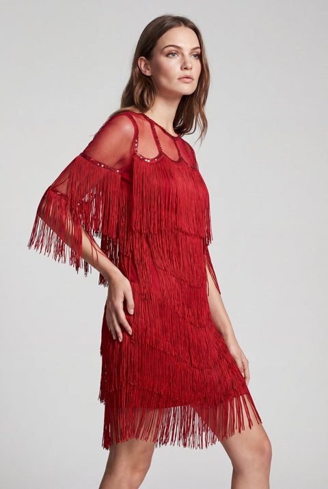 Red Fringe Flapper Dress