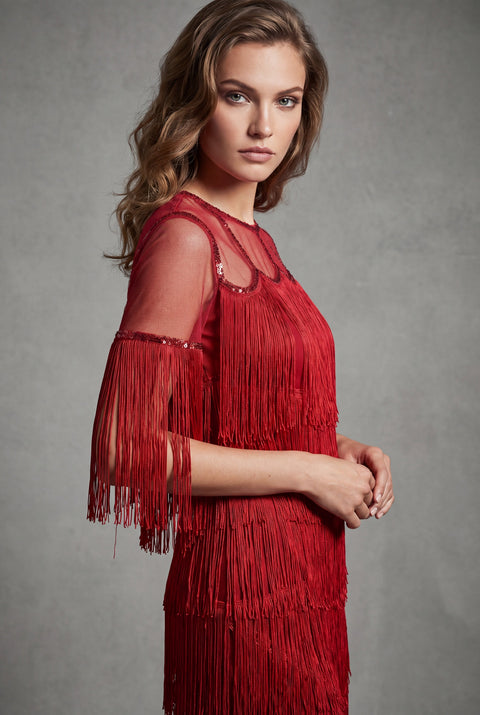 Red Fringe Flapper Dress