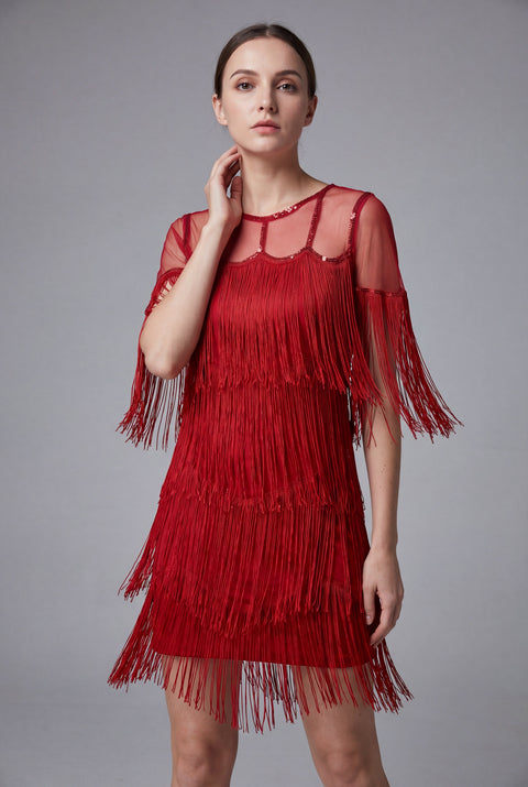 Red Fringe Flapper Dress L Red Fringe Flapper Dress L