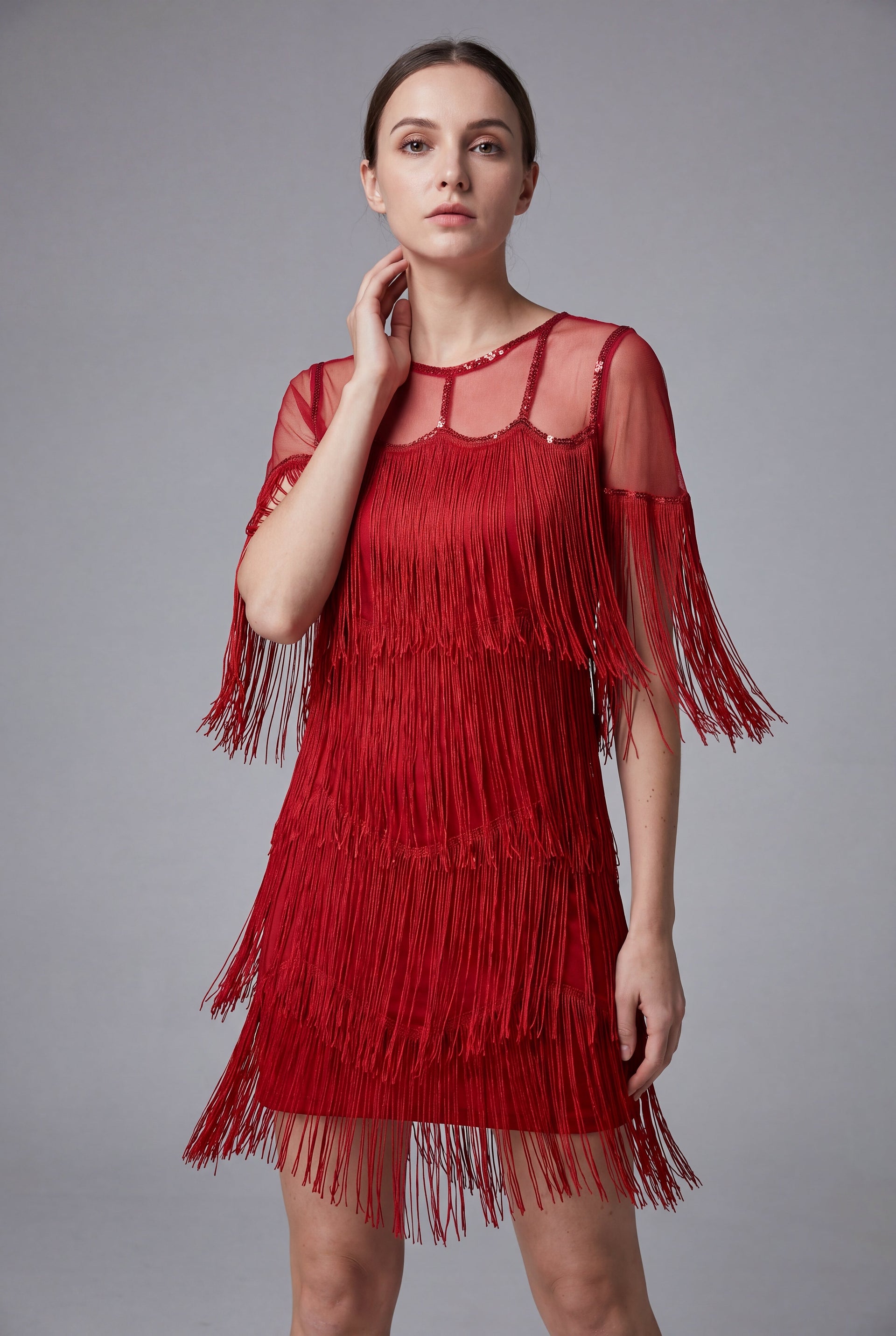 Red Fringe Flapper Dress L