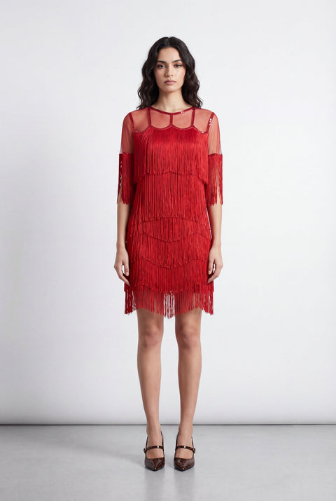 Red Fringe Flapper Dress