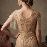 Beige Flapper Dress with Fringe