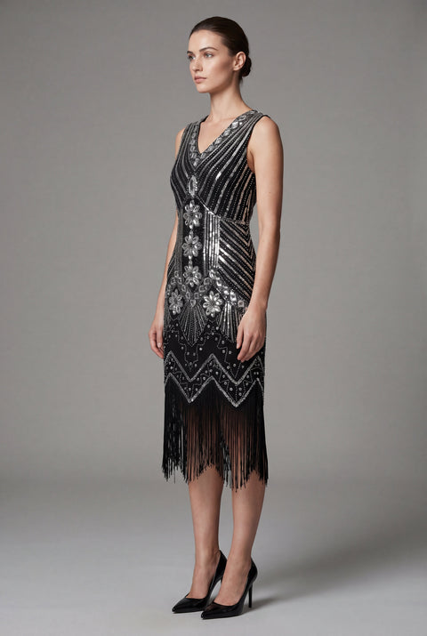 Silver and Black Art Deco Flapper Dress