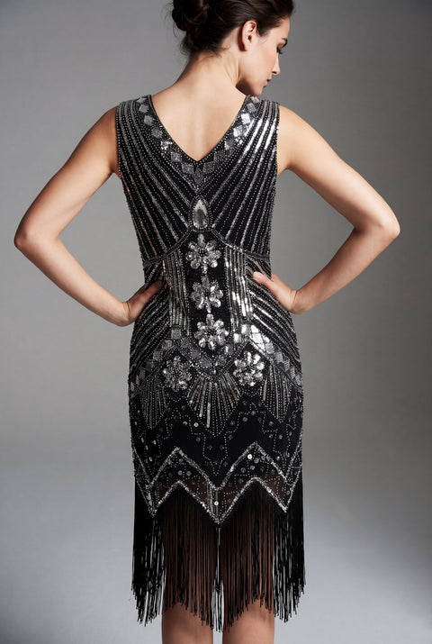 Silver and Black Art Deco Flapper Dress