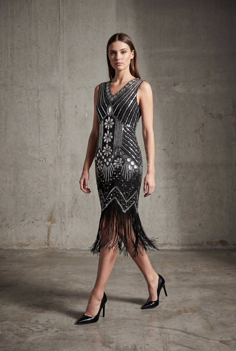 Long Silver Flapper Dresses BABEYOND Embroidery Sleeveless 1920s Women Fahsion Short Dress, Vintage Twenties Theme Party Long Silver Flapper Dresses BABEYOND Embroidery Sleeveless 1920s Women Fahsion Short Dress, Vintage Twenties Theme Party