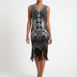 Silver and Black Art Deco Flapper Dress