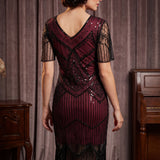 Burgundy Flapper Art Deco Dress
