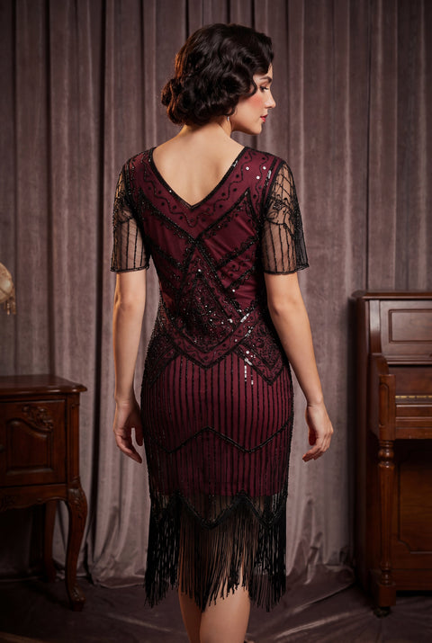 Burgundy Flapper Art Deco Dress ModCloth Burgundy Flapper Art Deco Dress ModCloth