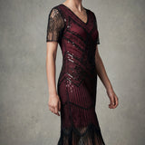 Burgundy Flapper Art Deco Dress