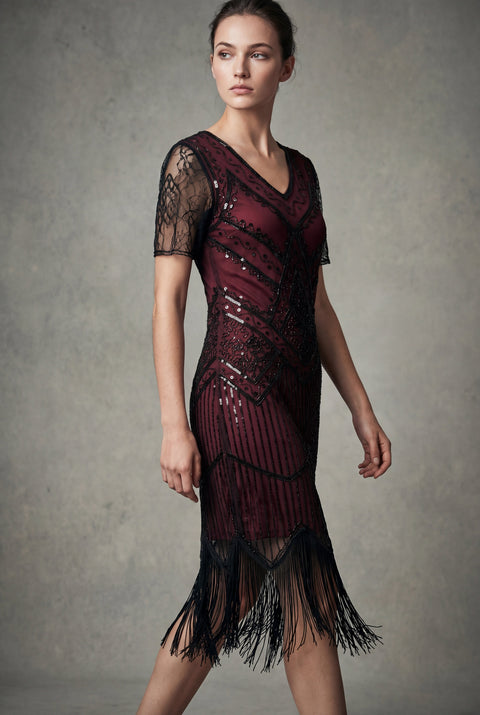 Burgundy Flapper Art Deco Dress