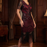 Burgundy Flapper Art Deco Dress