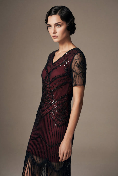Burgundy Flapper Art Deco Dress