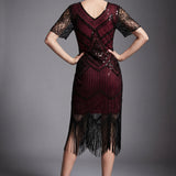 Burgundy Flapper Art Deco Dress